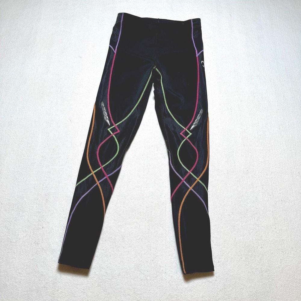 CW-X Stabilyx Compression Tights Womens Medium Black Rainbow Stitching 125809A